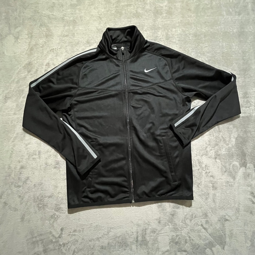 Nike Track Jacket Mens Size M Black Full Zip Striped Athletic 519534-010